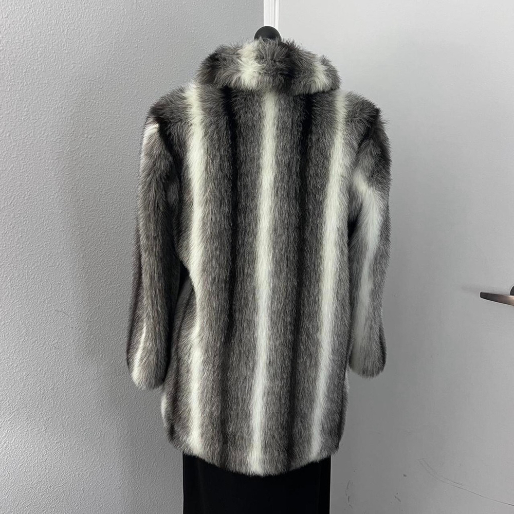 Vintage 90s Hud Black White & Gray Faux Fur Coat - Size L - Picture 2 of 6